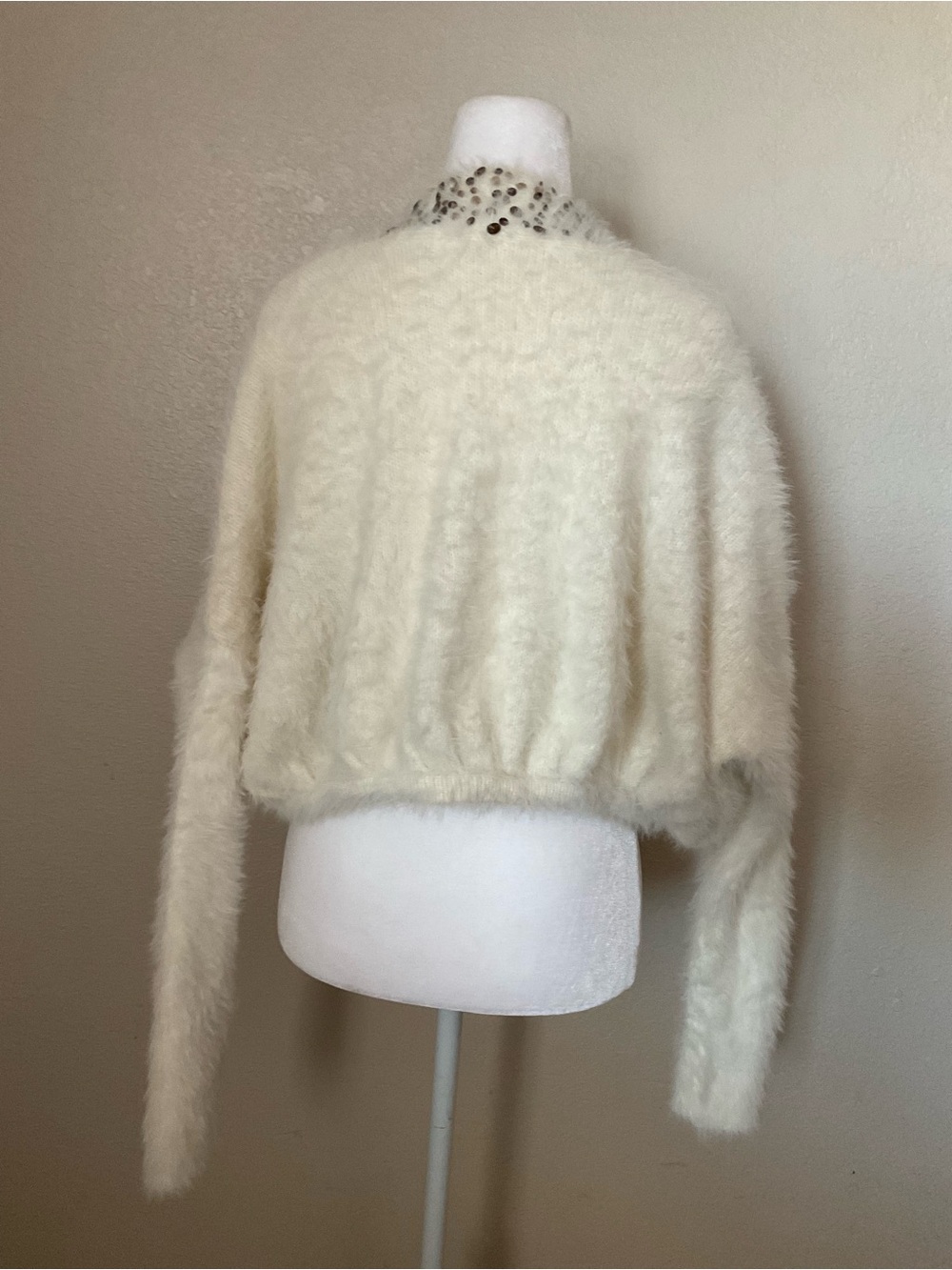 Free People White Fuzzy‎ Cropped Jacket with Sequin Embellishment women size m - Picture 5 of 14